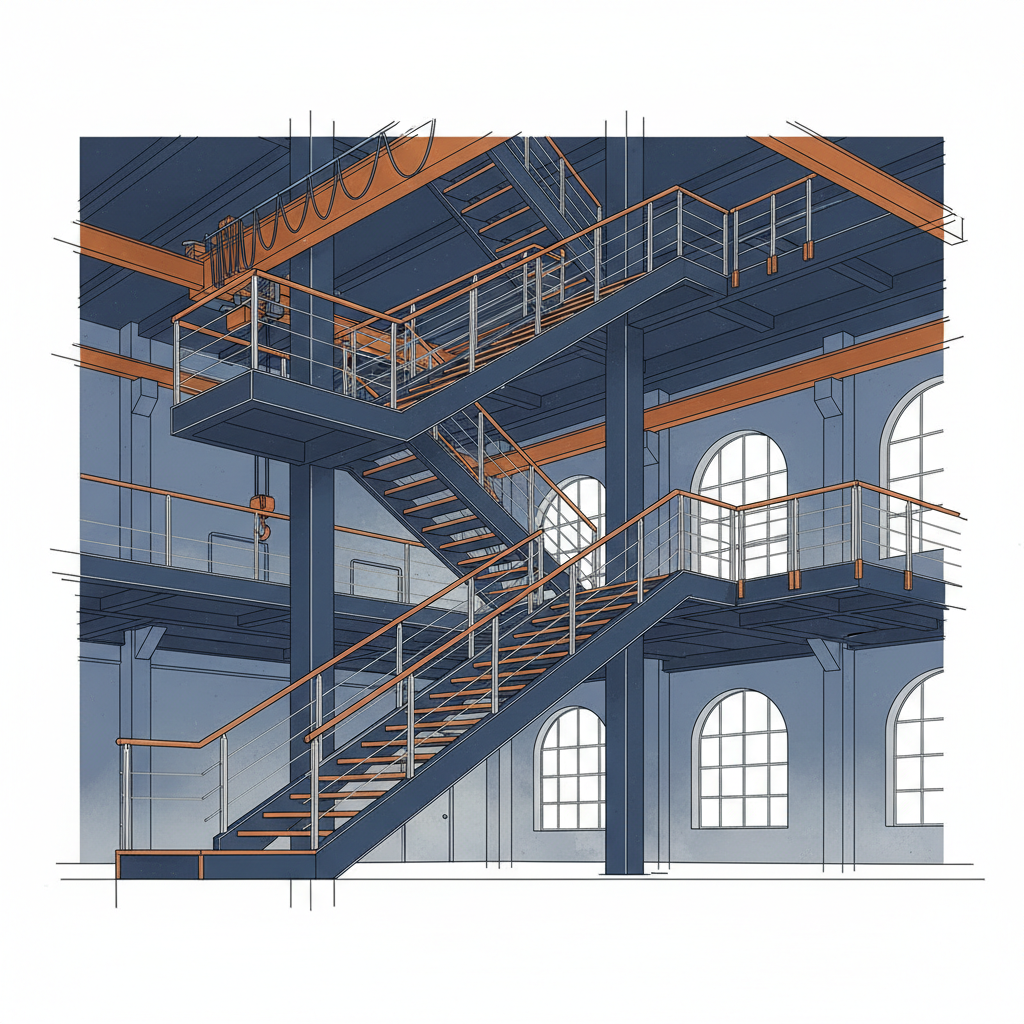 Modern modular staircase in an industrial facility